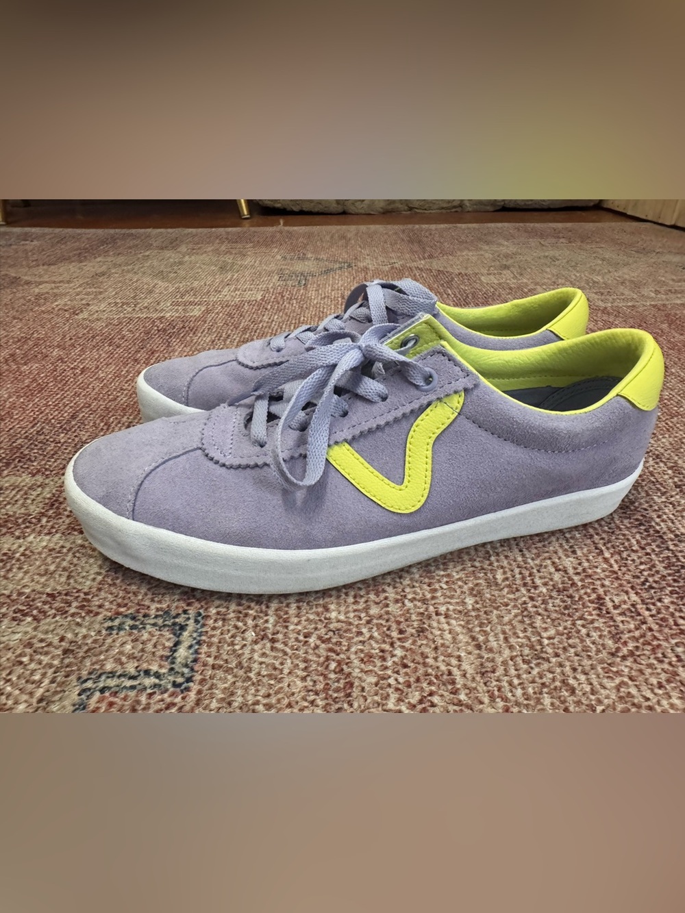 Vans sport low suede sneaker caramella lavender and neon green  size 7.5 women